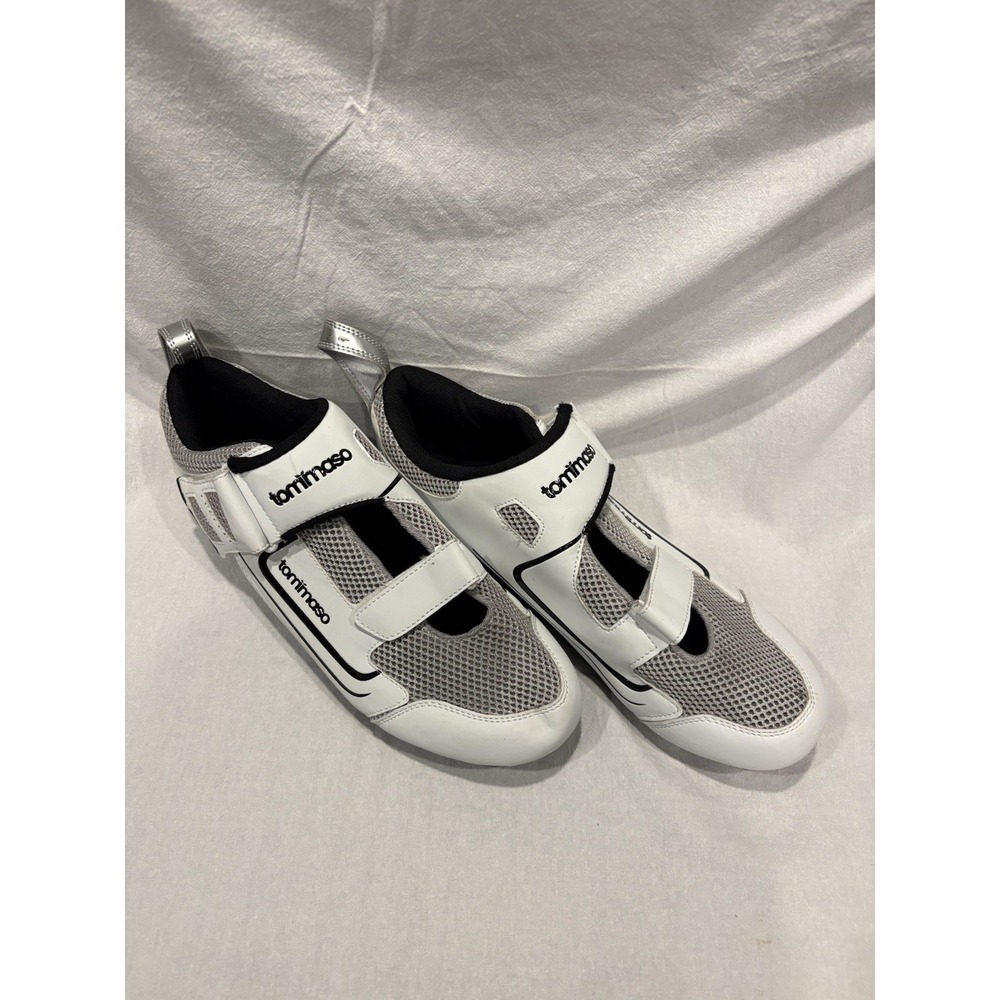 Tommaso Cycling Shoes White Black Strap Road Bike Clipless SPD 3 Bolt US 11.5 UN